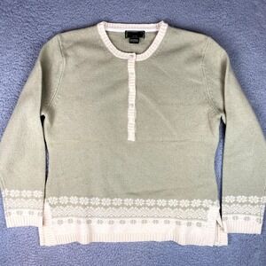 VINTAGE Eddie Bauer Sweater Womens L Lambswool Henley Nordic Fairisle Grandma